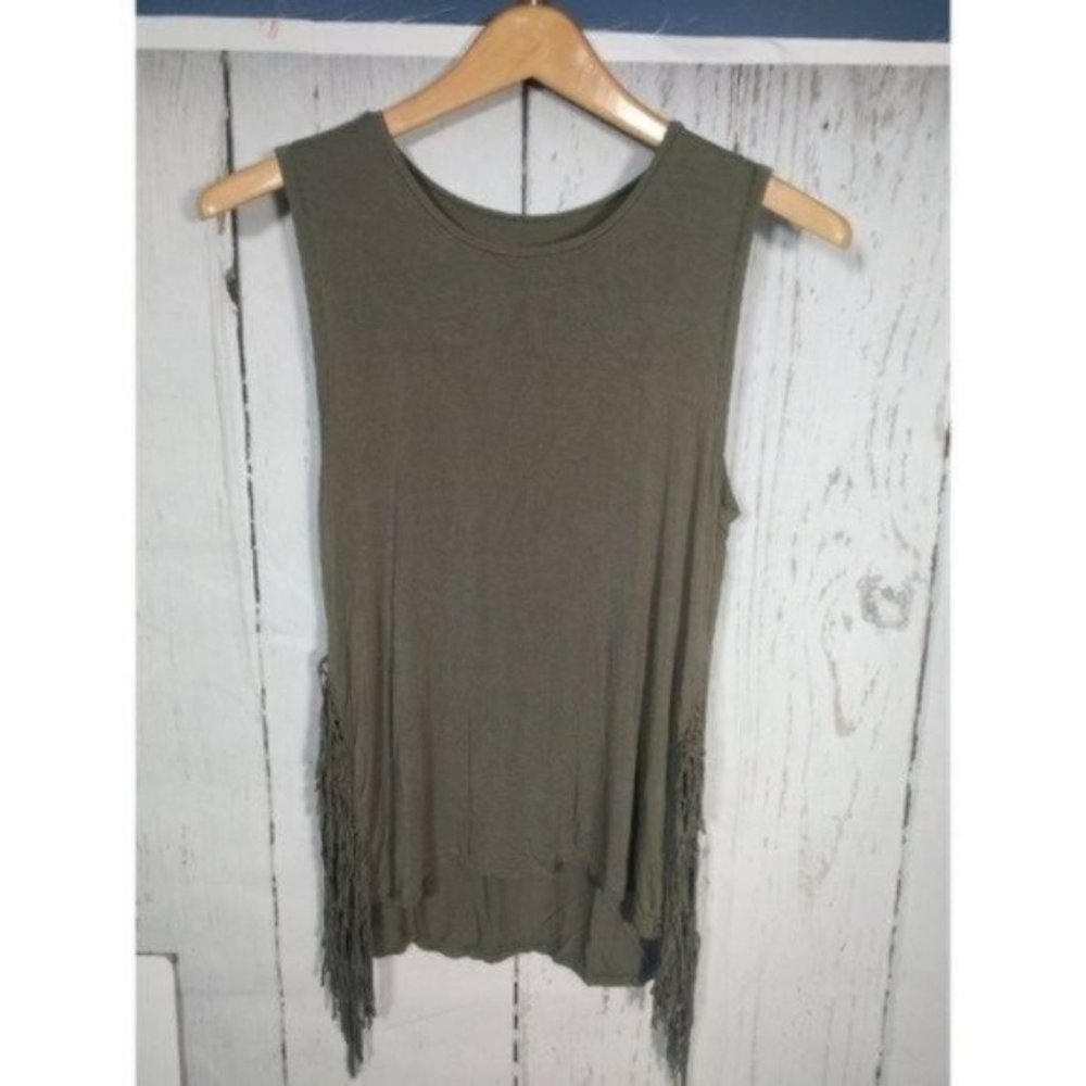 American Eagle Outfitters Olive Fringe Sleeveless Tank